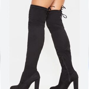 Streetwear Society Thigh High Faux Suede Block Heel Black Boots Size 8 NWT.